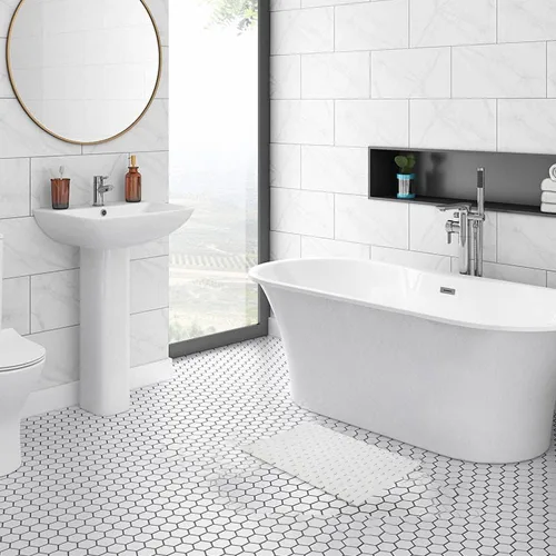Miniatura 2 de Alfombra de baño de bambú, alfombras de baño para suelo, ducha y bañera de madera, impermeable, antideslizante, accesorios de 16 x 24 pulgadas