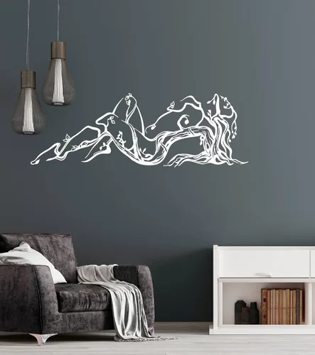 Miniatura 4 de Vinilo adhesivo para pared, diseño de niña de la naturaleza desnuda, ramas de árbol, decoración grande (971ig), color gris