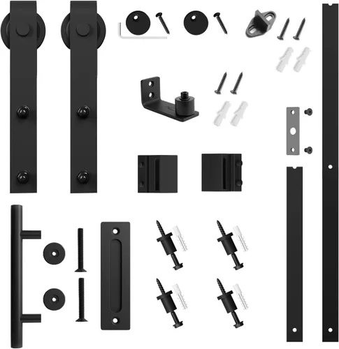 Miniatura 5 de SMARTSTANDARD Kit Completo de Herrajes para Puerta Corrediza de Granero de 5 Pies (Incluye Kit de Riel de 5 Pies y Juego de Manija y Guía de Piso)