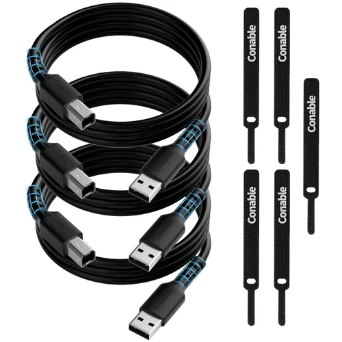 Cable de impresora de 4 pies (paquete de 3), USB 2.0 USB-A a USB-B, compatible con HP, Canon, Epson, DAC, Dell, Brother, Brother, Lexmark, Xerox,