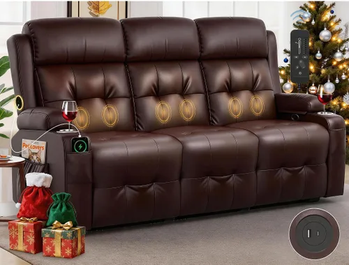Miniatura 44 de Sofá reclinable de dos plazas, sofá reclinable de masaje de gran capacidad, silla de dos plazas para RV con espacio de almacenamiento, portavasos