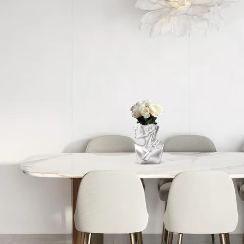 Miniatura 7 de BRABUD Maceta de resina de media cara con cabeza de plata, maceta para interiores y exteriores, moderna decoración para el hogar, habitación