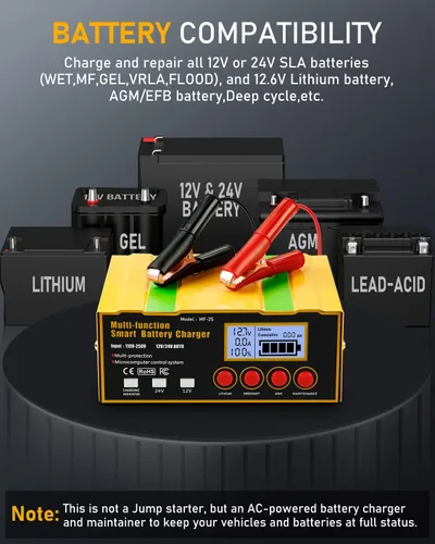 Miniatura 3 de Cargador de batería inteligente de 12 amperios, litio, plomo-ácido (AGM/Gel/SLA), cargador de batería de automóvil con reparación por pulsos