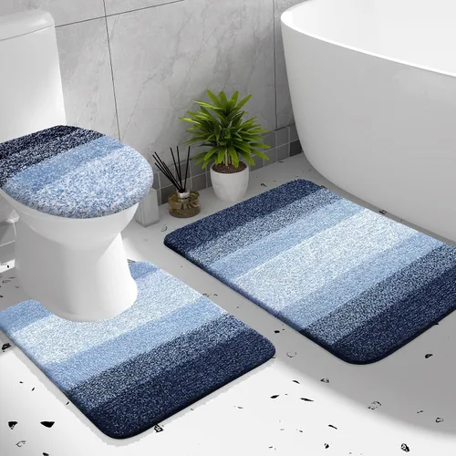 Miniatura 10 de OLANLY Juego de alfombras de baño de 3 piezas, alfombra de baño de microfibra suave absorbente, alfombra de contorno en forma de U para inodoro