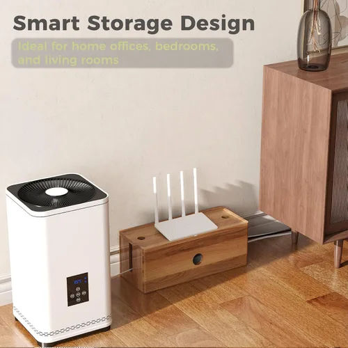 Miniatura 6 de Caja grande de madera de acacia para cables de alimentación, corrector de cable de perfil bajo para cables de piso y cables de extensión, protector