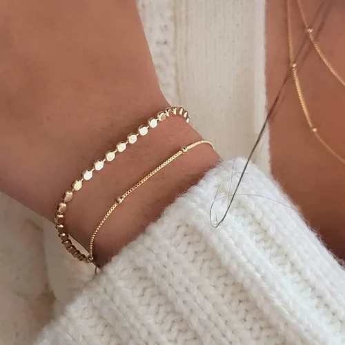 Miniatura 3 de MIDEEO - Pulseras chapadas en oro para mujer, juego de delgadas pulseras de cadena para combinar, de espiga, trenzada, de circonita cúbica