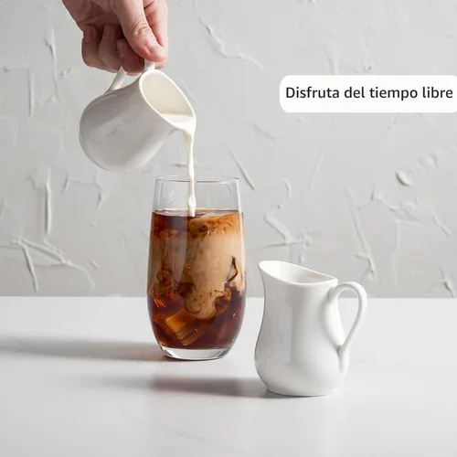 Miniatura 3 de Gurygo: paquete de 2 jarras para cremas de 4 onzas de cerámica blanca clásica con asa - pequeña jarra de leche de porcelana fina - recipiente