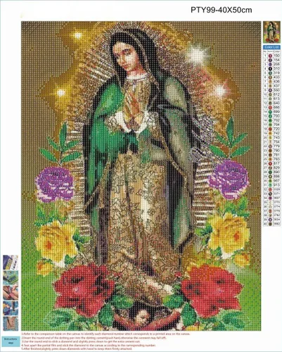 Miniatura 2 de HONGJIE Kit de pintura de diamantes 5D, Virgen María, 16 x 20 pulgadas, redondo, con diamantes de imitación, bordado de diamantes de imitación