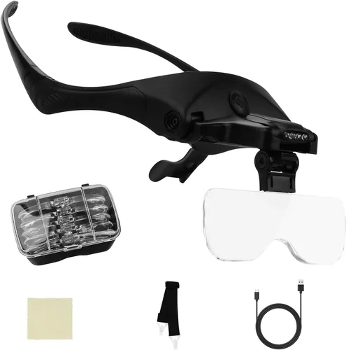 Miniatura 9 de Lupa para diadema con 4 luces LED, lupa de cabeza recargable con 5 lentes desmontables 1.0X, 1.5X, 2.0X, 2.5X 3.5X - Lupa iluminada manos libres