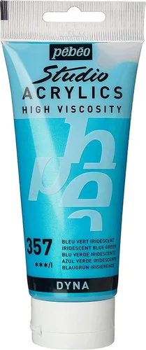 Miniatura 6 de P e b e o Studio Acrílicos de alta viscosidad, acrílico fino, paquete de 2 pinturas acrílicas iridiscentes azul verde de 3.4 fl oz, arte