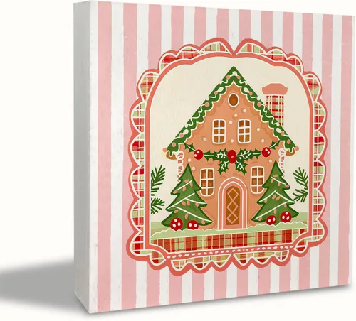 Miniatura 8 de KEUSPI Cartel de madera rústica rosa con texto en inglés "Merry Christmas", decoración de escritorio de Navidad preparada, árbol de Navidad, caballo