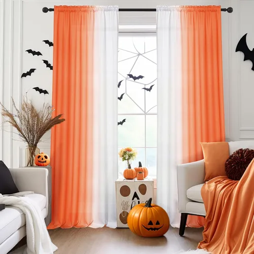 Miniatura 9 de Melodieux Cortinas semitraslúcidas de lino degradado de 63 pulgadas de largo para sala de estar, cortinas horizontales de gasa con bolsillo