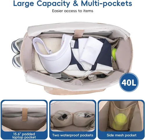 Miniatura 4 de KAVIGOR Bolsa de tenis con compartimento para zapatos - Bolsa extragrande acolchada para pickleball con capacidad para 2-4 raquetas, resistente al