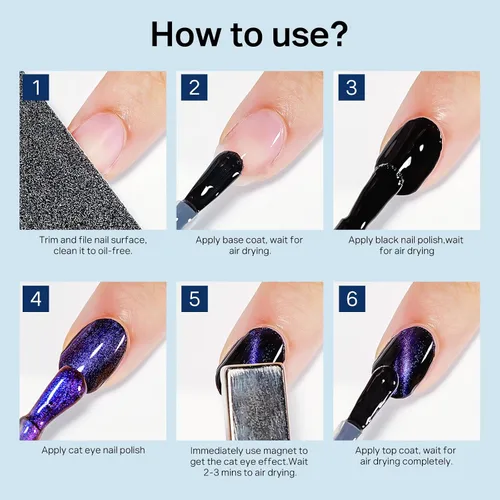 Miniatura 7 de MIZHSE Esmalte de uñas de ojo de gato 9D de secado rápido, sin gel, esmalte de uñas magnético azul-violeta con imán, secado al aire rápido, esmalte