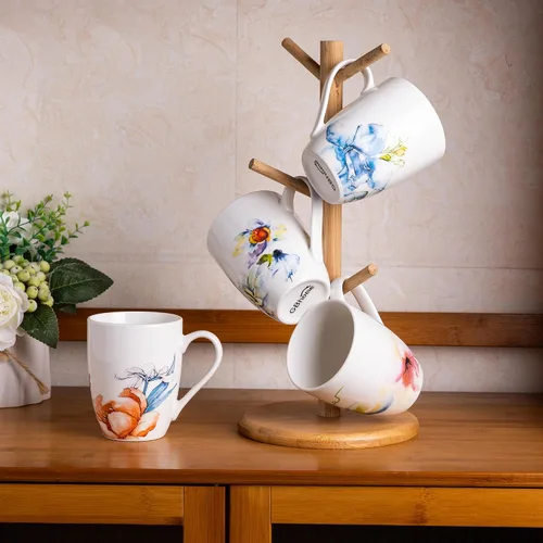 Miniatura 7 de GBhome Juego de 6 tazas de café de 12 onzas, tazas de café de cerámica con flores adhesivas para hombre, mujer, mamá, papá, juego de tazas de café
