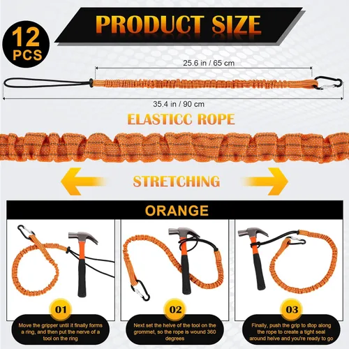 Miniatura 2 de Paquete de 12 unidades de cordón de herramientas con hebilla de metal única y extremo de bucle ajustable, longitud estándar, límite máximo