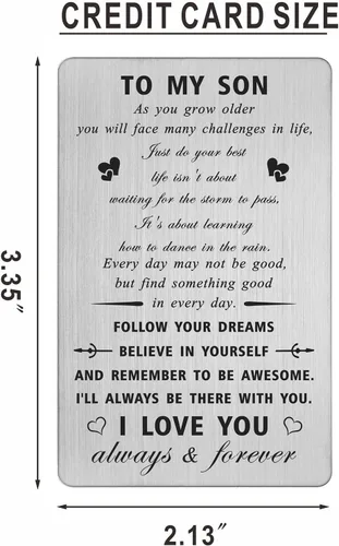 Miniatura 2 de CPLJW Tarjeta del Día del Padre, regalos para hijo de mamá papá - Just Do Your Best - To My Son Birthday Grabado Billetera Tarjeta Ideas de regalos