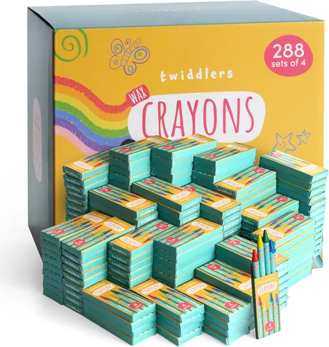 THE TWIDDLERS 288 juegos de 4 paquetes (1,152 crayones a granel) no tóxicos, caja individual para niños, suministros para regreso a clases, aulas,