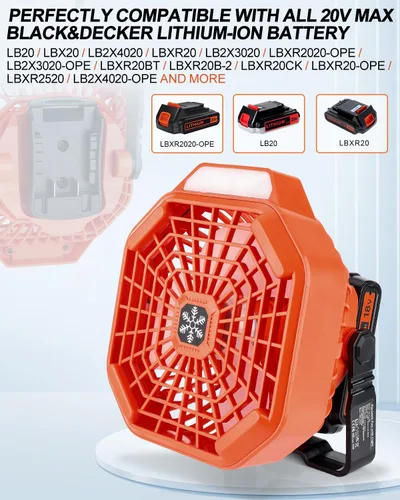 Miniatura 2 de Taingwei Ventilador portátil con control remoto para batería de litio BLACK+DECKER de 20 V, ventilador de camping con 3 ajustes de velocidad