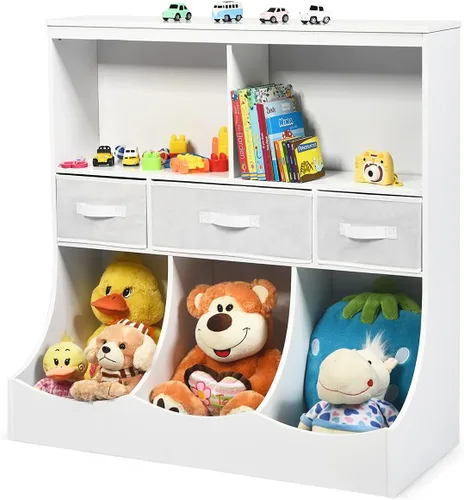Miniatura 10 de HONEY JOY Organizador de almacenamiento de juguetes para niños con estantería, armario de almacenamiento de organización de 8 compartimentos