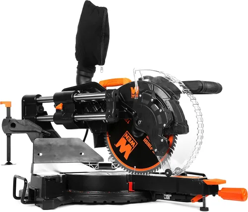 Miniatura 3 de WEN MM1215 Sierra ingletadora compuesta deslizante de doble bisel de 15 amperios y 12 pulgadas con línea de corte LED