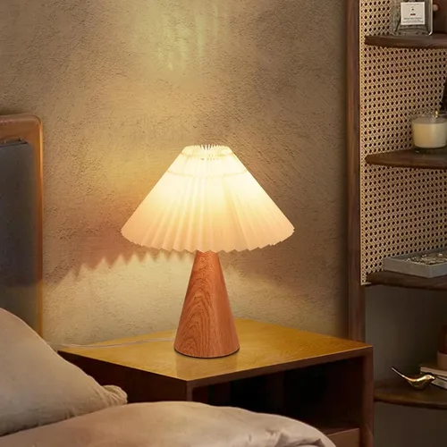 Miniatura 12 de Ziqqeelam Lámpara de Mesa Pequeña Dorada, Lámpara de Mesa Linda, Lámpara de Mesa Plisada, Lámparas de Dormitorio de Latón Dorado para Mesita