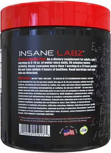 Miniatura 3 de Insane Labz I am God Pre Workout, Polvo de preentrenamiento de alta estimulación cargado con creatina y bitartrato DMAE energizado por AMPiberry