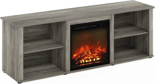 Miniatura 5 de Furinno Soporte clásico de TV de 70 pulgadas con chimenea, roble francés gris gris roble francés