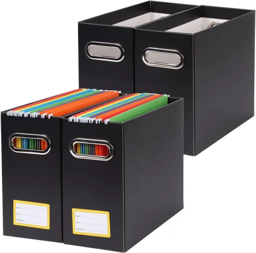 Miniatura 7 de Caja organizadora de archivos plegable con asa, 12.20 x 5.11 x 9.84 pulgadas, organizador de archivos para el hogar u oficina, pequeña caja de Negro