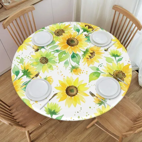 Miniatura 45 de Futterya Decorative Round Tablecloth Fitted Elastic Waterproof Table Cloth Cover Stretch Table Pad Cover for Parties Weddings Banquet Outdoor Events
