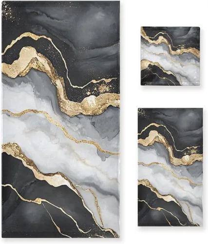 Juego de toallas de baño para baño, toallas de mano, toallas de mano con diseño de mármol dorado y negro, 3 piezas, algodón decorativo, absorbente,