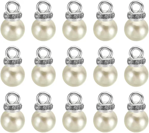 Miniatura 12 de PATIKIL 100 cuentas de perlas de perlas de imitación con diamantes de imitación DIY para hacer joyas, pulseras y aretes Plateado blanco