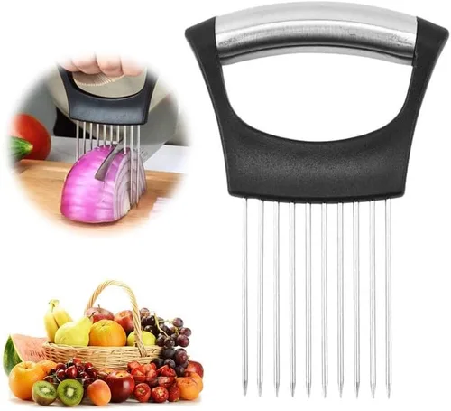 Soporte de cebolla para rebanar, cortador de cebolla, picador de verduras, rebanador de acero inoxidable para papas, aguacates, huevos, herramienta