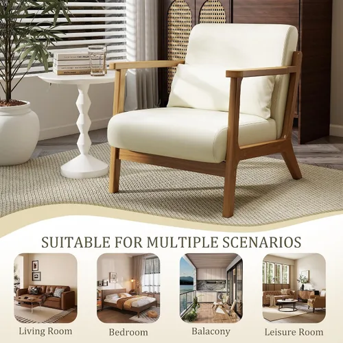 Miniatura 6 de Moderno juego de silla decorativa y otomana, sillón tapizado de piel sintética de mediados de siglo con marco de madera maciza y cómodo cojín