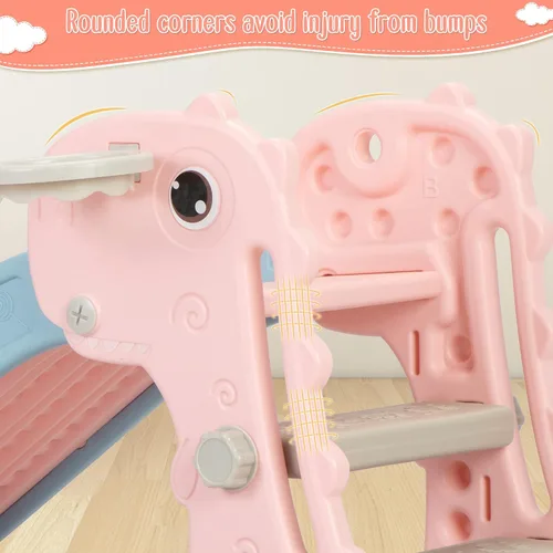 Miniatura 9 de Nyeekoy 3 en 1 Tobogán para niños pequeños, juego de escalada y deslizamiento con aro de baloncesto, patio de juegos para interiores y exteriores