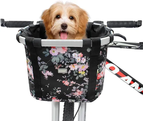 Miniatura 11 de RAYMACE Cesta de bicicleta para perros, cesta para manubrio de bicicleta delantera, plegable, desmontable, de liberación rápida, fácil de instalar