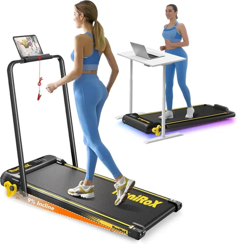 Walking Pad with Incline Portable Treadmill with Handle Bar for Home Office Under Desk Use Small Space Treadmill Amarillo con manillar