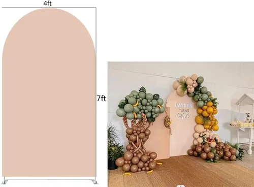 Miniatura 2 de Telón de fondo de arco beige champán, fundas de pared arqueadas de fondo elástico para fotografía de animales, decoración de fiesta de animales