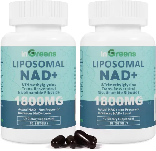 inGreens Suplemento liposomal NAD+ de 1800 mg con ribósido de nicotinamida, resveratrol trans, trimetilglicina, reemplaza a NMN, aumenta NAD +,