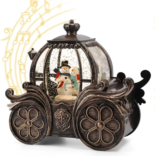 Miniatura 9 de Linterna de globo de nieve de tren rojo de Papá Noel, brillante, globo de nieve musical, decoraciones de Navidad, temporizador de 6 horas, funciona