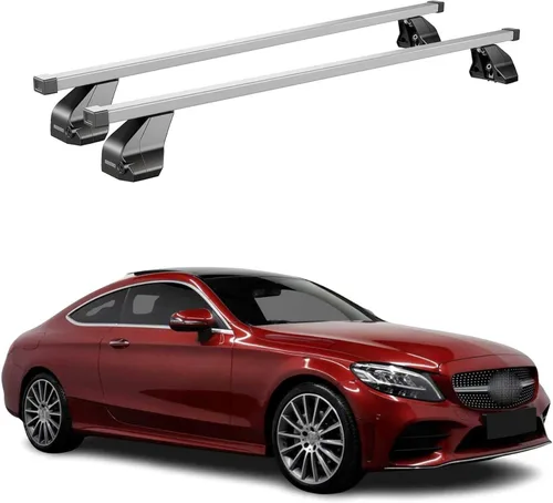 Miniatura 17 de OMAC Barras transversales de techo de punto fijo Mercedes Clase C Sedan 2015 a 2023, portaequipajes, 165 libras, aluminio, 2 piezas, color plateado