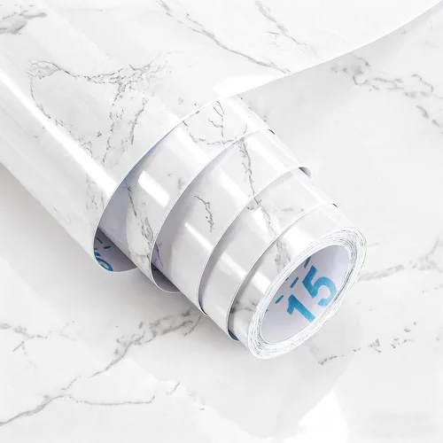 Vinjiasin Papel tapiz adhesivo de mármol brillante para despegar y pegar, autoadhesivo, impermeable, para encimera, película decorativa extraíble