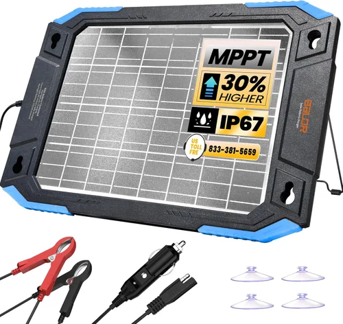 Miniatura 8 de BALDR Cargador de batería solar de 12 V, mantenedor de batería de doble cara impermeable de 13 W, cargador de goteo IP67 MPPT para automóvil, Negro