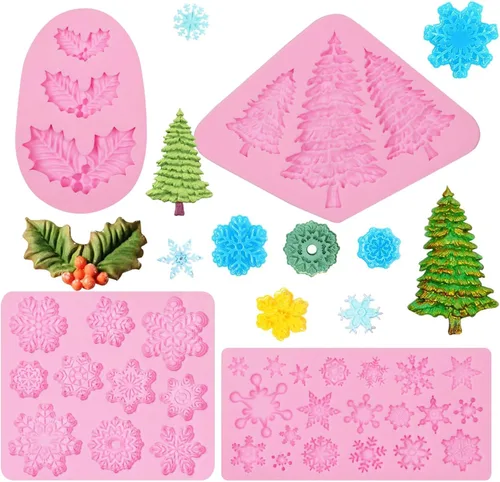 Miniatura 13 de Moldes de Navidad para fondant, 3 paquetes de moldes pequeños de silicona para decoración de pasteles, adornos de cupcakes, pasta de goma