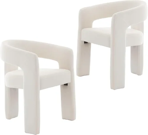 Miniatura 15 de Modern Barrel - Silla de comedor tapizada con brazos, cómoda silla auxiliar de terciopelo para sala de estar, oficina en casa, recepción