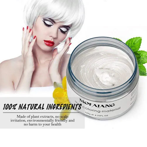 Miniatura 5 de MOFAJANG - Tinte de cera unisex para el cabello, color crema, barro, pomada de peinado natural, lavable temporal, fiesta cosplay (blanco)