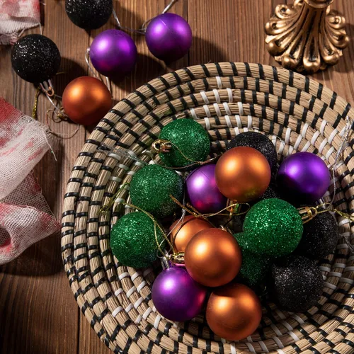 Miniatura 7 de Deloky 24 bolas de adorno de Halloween con purpurina, bolas colgantes inastillables de Halloween de 1.6 pulgadas, adornos brillantes de árbol negro