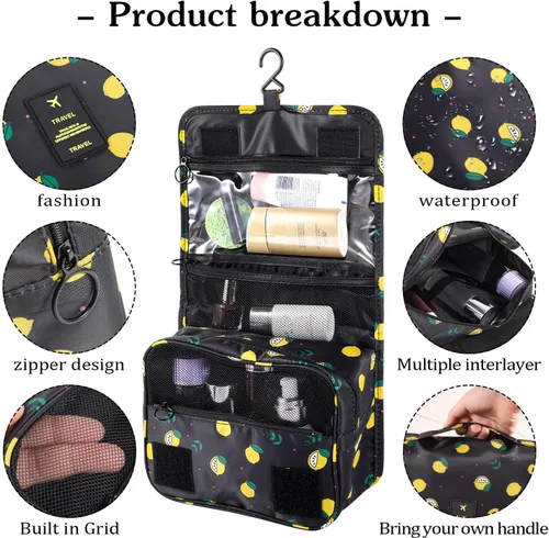 Miniatura 3 de Pengxiaomei Neceser para mujer, bolsa de cosméticos impermeable para colgar, bolsa portátil de maquillaje de viaje, bolsa de baño con asa Beige