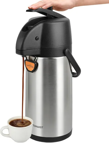 TOMAKEIT Airpot - Dispensador de café térmico con bomba, 3L/102 onzas, aislado de acero inoxidable, gran jarra de café, palanca de acción para agua