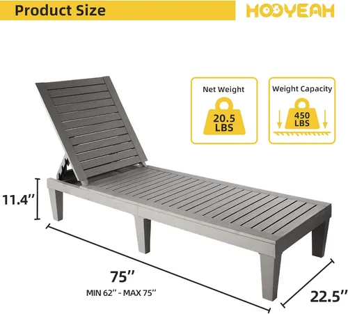 Miniatura 3 de HOOYEAH Tumbona para exteriores, 4 piezas, silla de piscina ajustable con respaldo de 5 posiciones, tumbonas impermeables, silla duradera para Gris